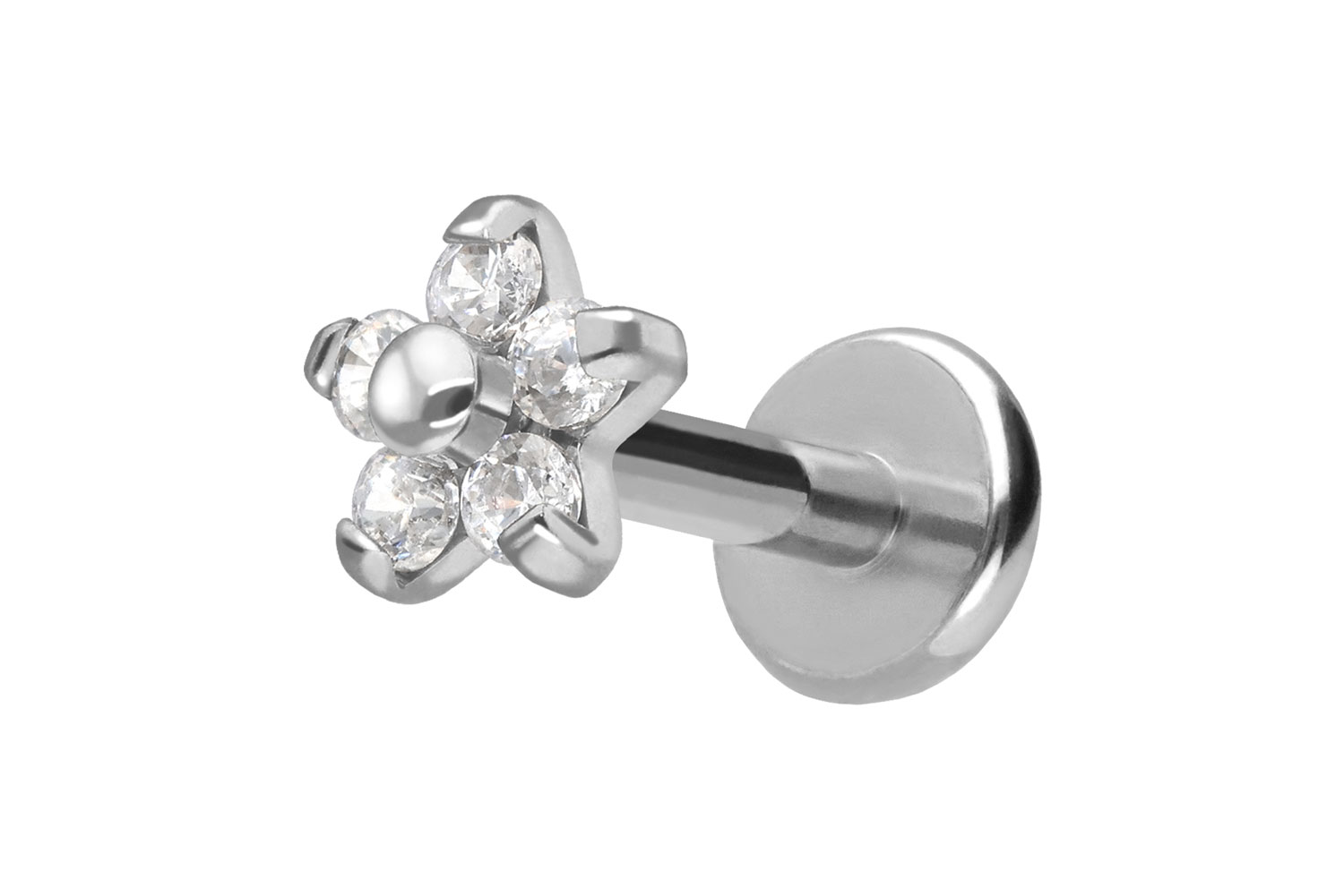 Titan Labret Piercing mit Push Fit BLUME MIT 5 KRISTALLEN